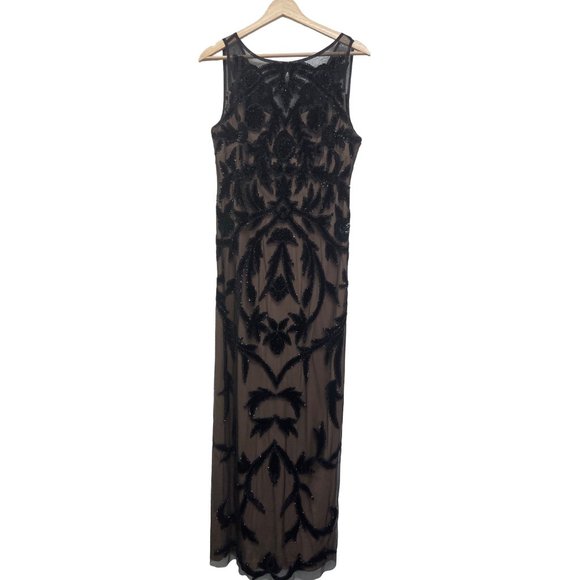 Adrianna Papell Black Beaded Overlay Sleeveless Formal Gown - Picture 1 of 10
